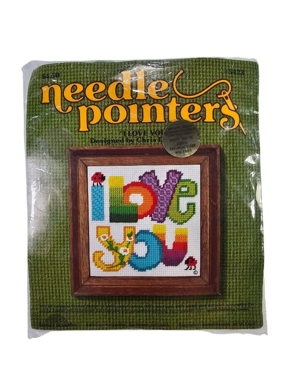 Sunset Designs 1977 I Love You Needlepoint Kit #5423 5"x5" Frameable Colorful